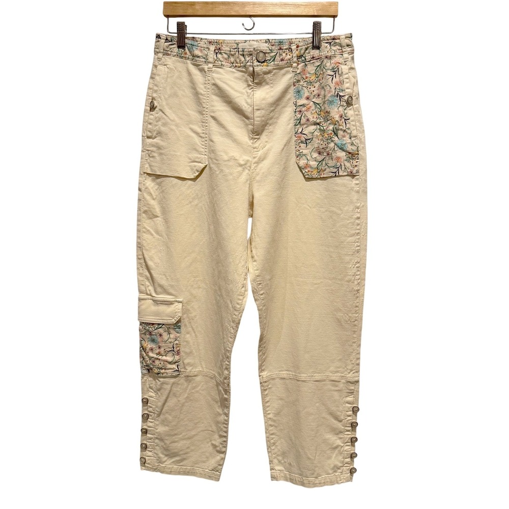 Anthropologie The Wanderer Women's 12 Cream Cropped Cargo Pants Boho Artsy